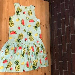 XL Girl’s Light Blue Dress with Fruit Pattern